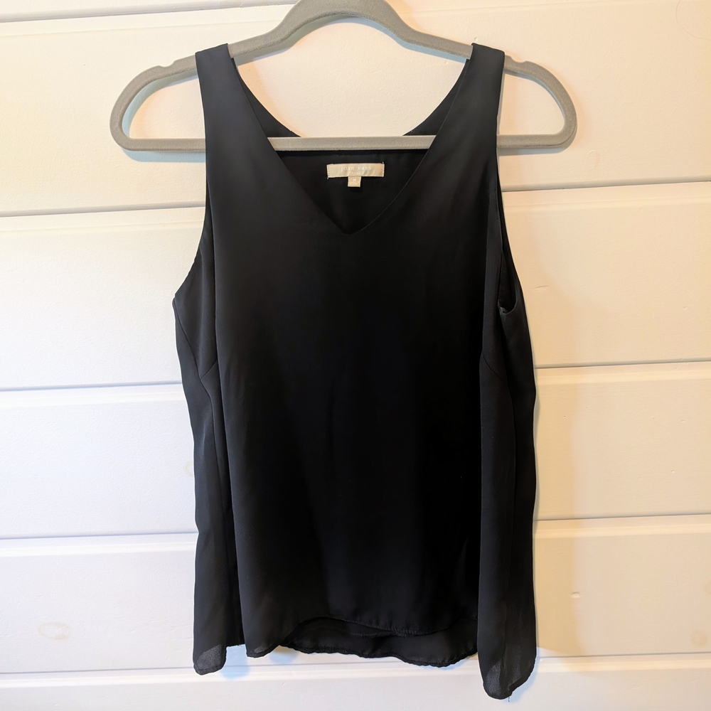 Joan Vass Black V-Neck Tank Top Size M